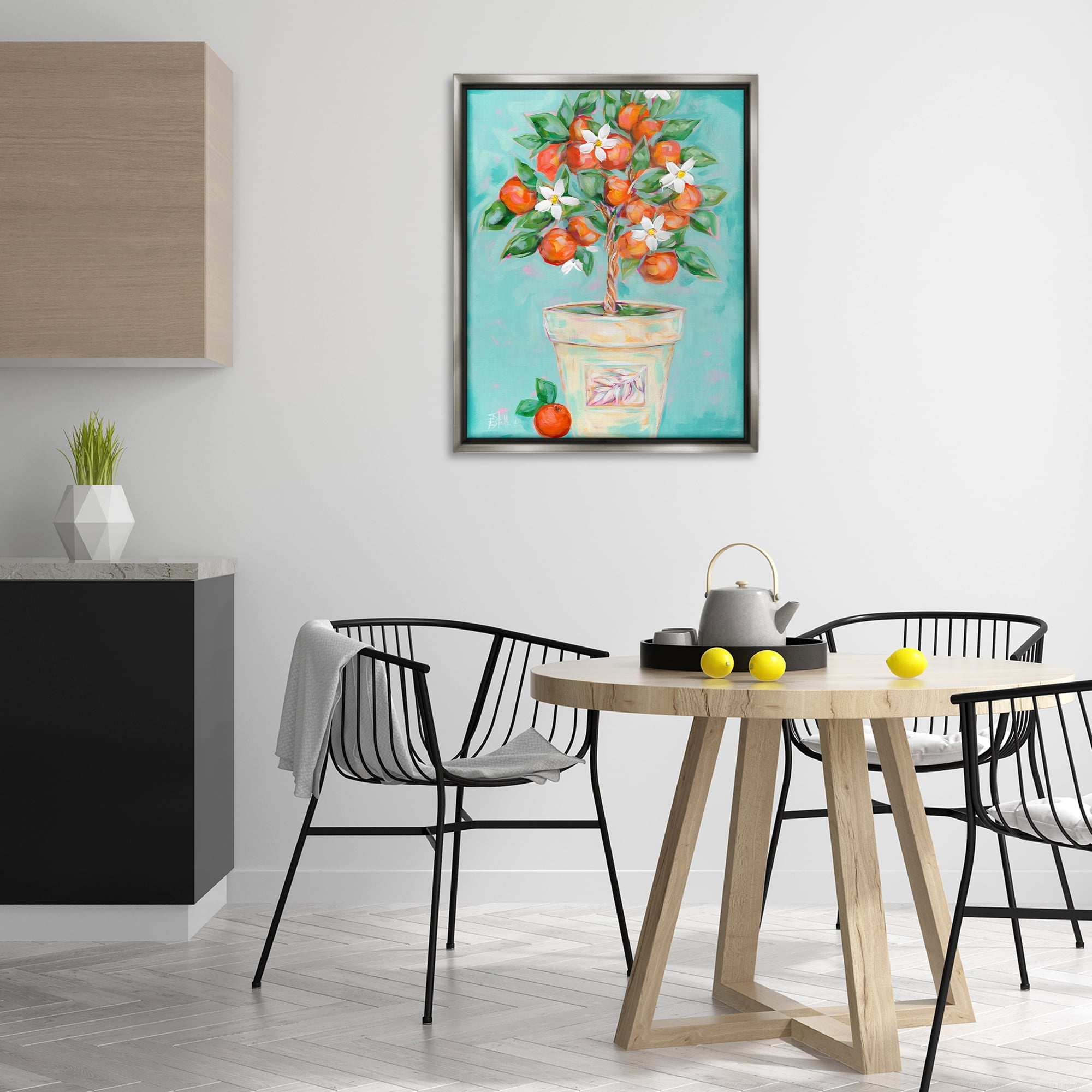 Stupell Industries Orange Blossom Clay Pot Food & Beverage Painting Gray Floater Framed Art Print Wall Art, 25 x 31