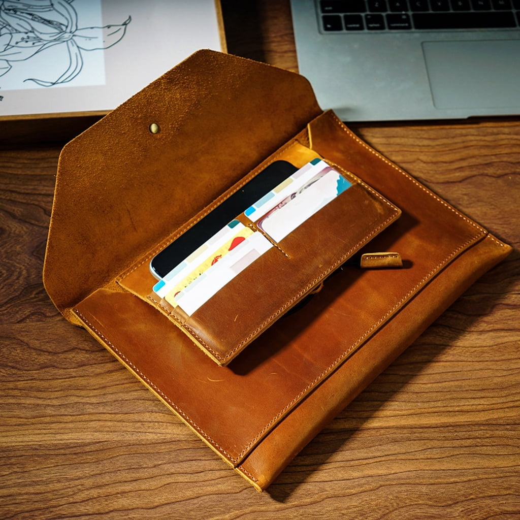 PU Leather File Folder with Multiple Card Slot, String Closure Document Holder