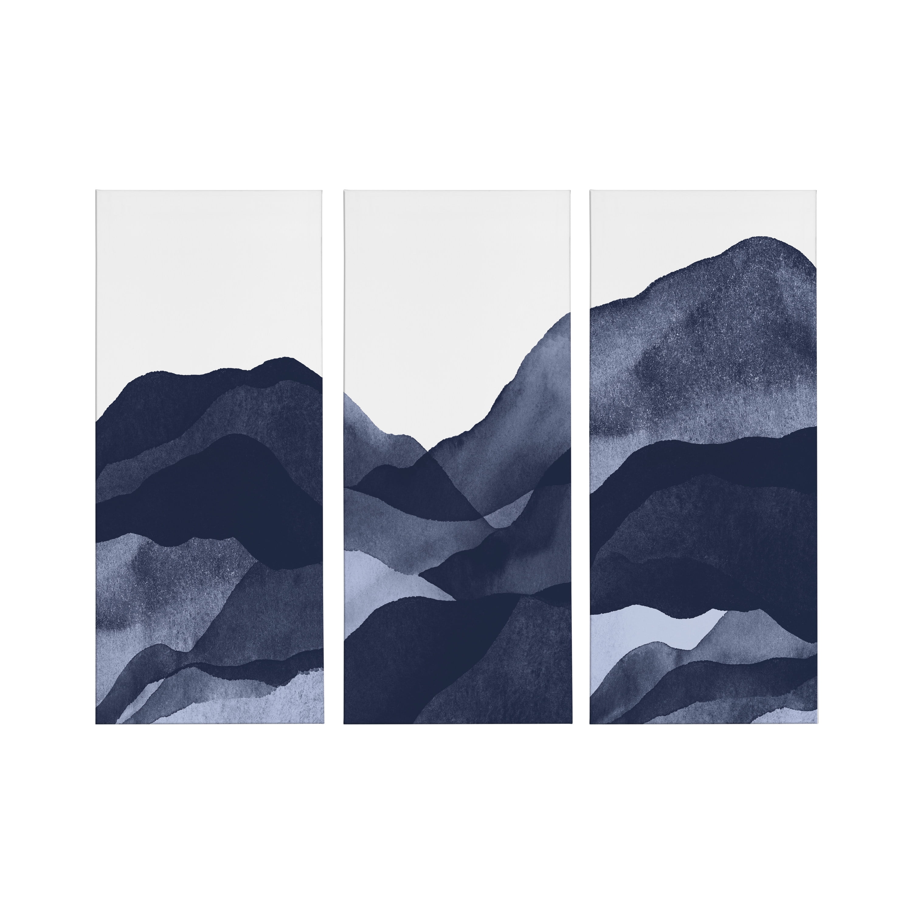 Kate and Laurel Blue Abstract Mountain Range Canvas Wall Art Set by Amy Lighthall 3 Piece 12 x 28