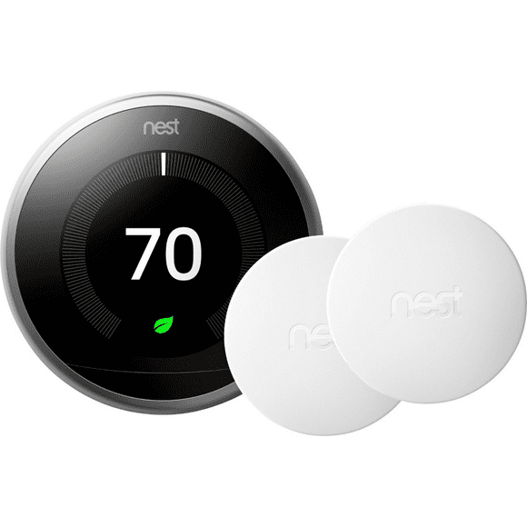 Nest Learning Thermostat Nest Termostato Wi-Fi inteligente de acero inoxidable y sensor de temperatura Paquete de 2