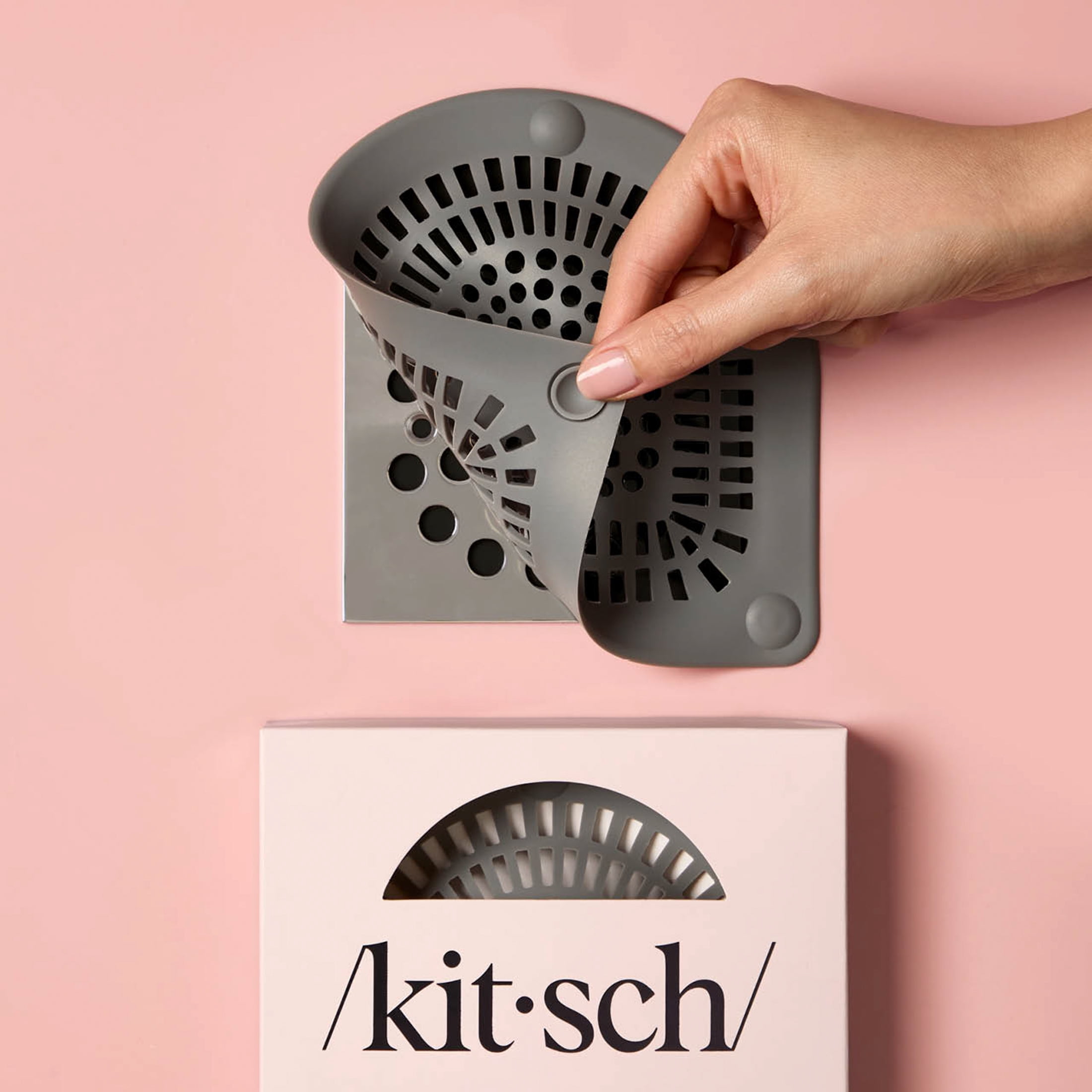 Kitsch Hair Catcher Gray Silicone Drain Cover for Bath & Shower
