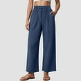 thumbnail image 2 of vigerkar Women's Casual Pants Drawstring Elastic Waist Pants Flowy Wide Leg Beach Trousers with Pockets Navy, L, 2 of 9