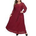 thumbnail image 2 of Agnes Orinda Women's Plus Size Formal Dress Sparkly Mesh Crew Neck Lantern Sleeve Cocktail Evening Gown Wedding Maxi Dresses with Belt 2X Burgundy, 2 of 6