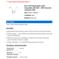thumbnail image 2 of Rear Left Parking Brake Cable - Compatible with 2002 - 2006 Chevy Avalanche 2500 2003 2004 2005, 2 of 2
