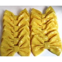 Set of 12 Yellow Sequin Bows 5 Inches Large Glitter Bows Wholesale Bows, DIY Fabric Hair Bows - No Clips