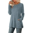 thumbnail image 5 of Fshiont Womens Sweaters Crewneck Long Sleeve Shirts with Pockets Fall 2025 Fashion Winter Clothing Side Slit Blue 2XL, 5 of 6