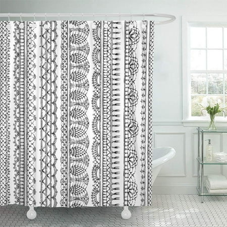 PKNMT Stitch Lacy Croched Black Sketch Knitted Edging Patterns and Borders on White Bathroom Shower Curtains 60x72 inch