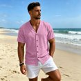 thumbnail image 6 of Uwinwear Mens Short Sleeve Shirts Button Up Shirts Linen Cotton Tops V Neck Plain Hawaiian Summer Beach T-Shirt Breathable Casual Wear,Pink,S, 6 of 8
