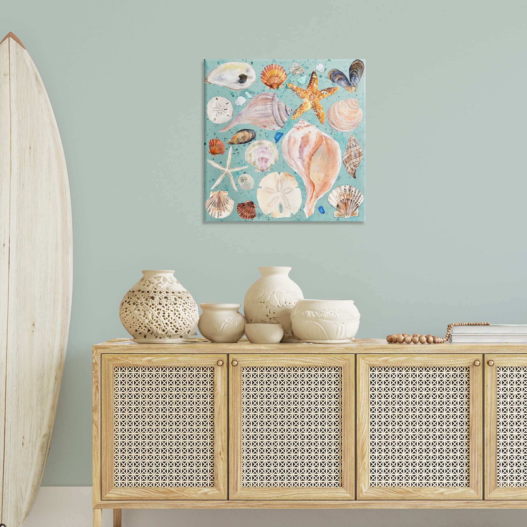 Stupell Industries Seashell Puzzle Pattern Coastal Painting Gallery Wrapped Canvas Art Print Wall Art, 30 x 30