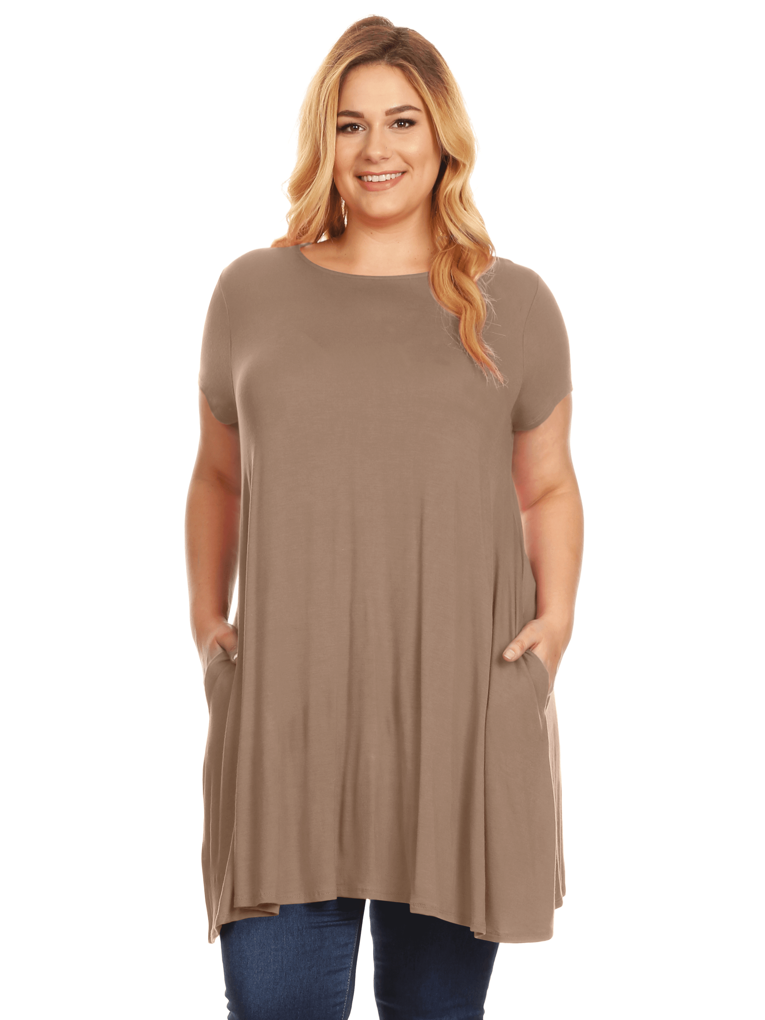 Womens Plus  Size  Short Sleeve T  Shirt  Dress  Trapeze Tunic 