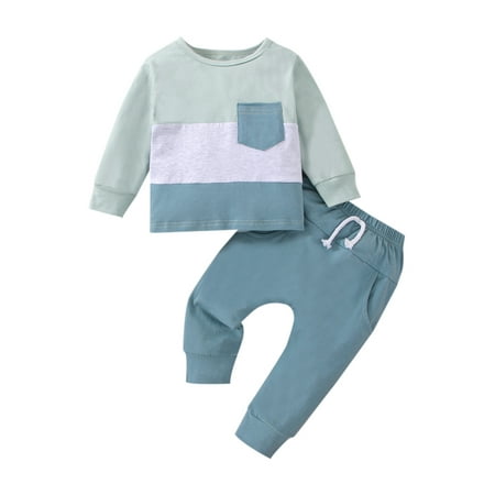 

Binpure Baby Casual Clothes Sets Contrast Color Patchwork Pocket Long Sleeve Tops with Elastic Waist Solid Color Long Pants