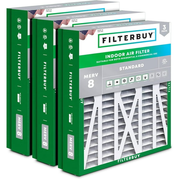 Filterbuy 21x21.5x5 Air Filter MERV 8 Dust Defense, Pleated HVAC AC Furnace Filter Replacement for Trane Perfect Fit & American Standard, 3-Pack