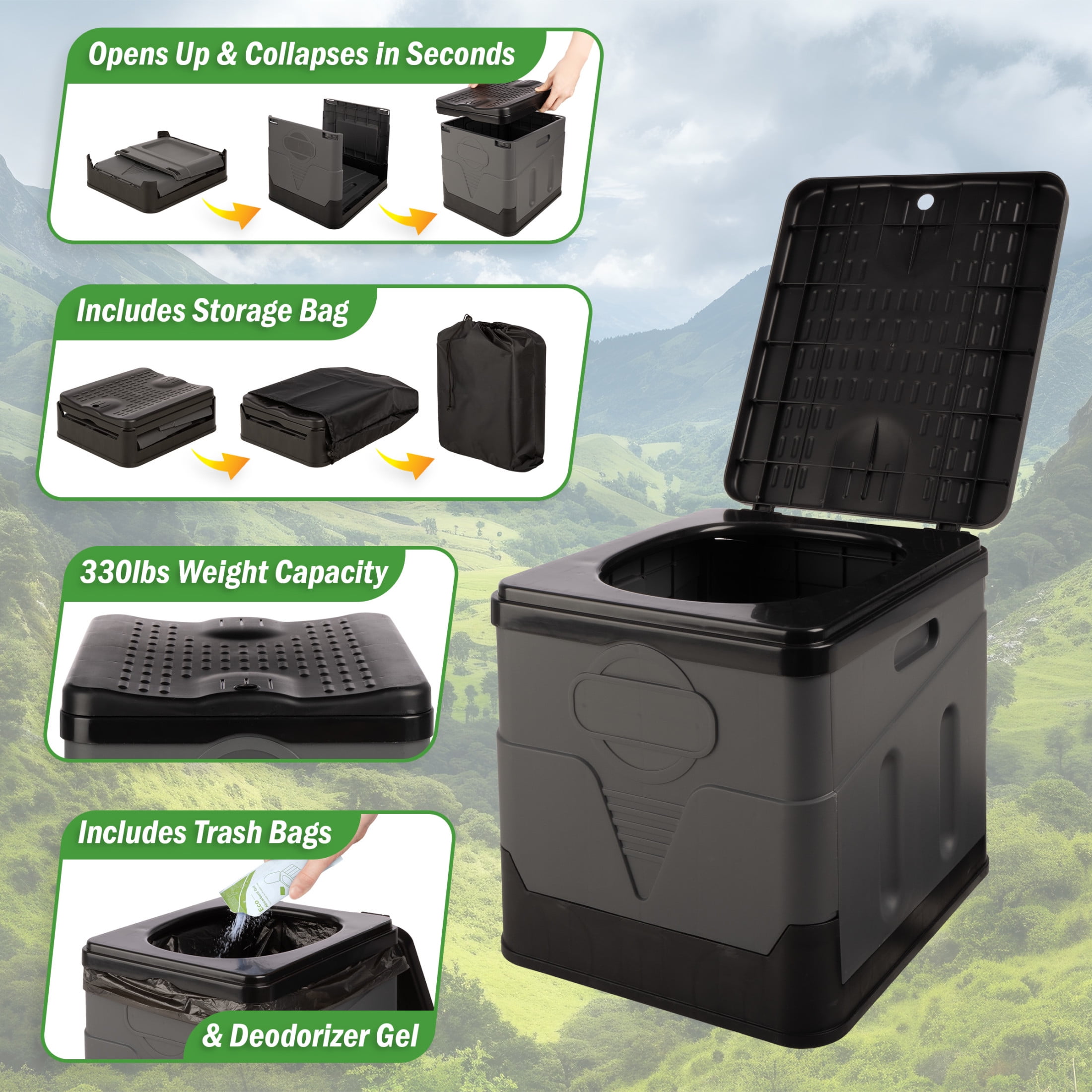Wakeman Outdoors Portable Toilet for Adults, 330lb Capacity Camping Toilet