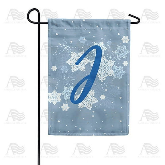 America Forever Winter Monogram Letter J Garden Flag Vertical Double Sided 12.5 x 18 inches Winter Holiday Decor for Outdoor, Porch for Decoration, Blue Snowflake Yard Flag