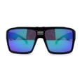 thumbnail image 2 of Mens Color Mirror Flat Top Mobster Rectangle Racer Sunglasses Shiny Black Teal Mirror, 2 of 4
