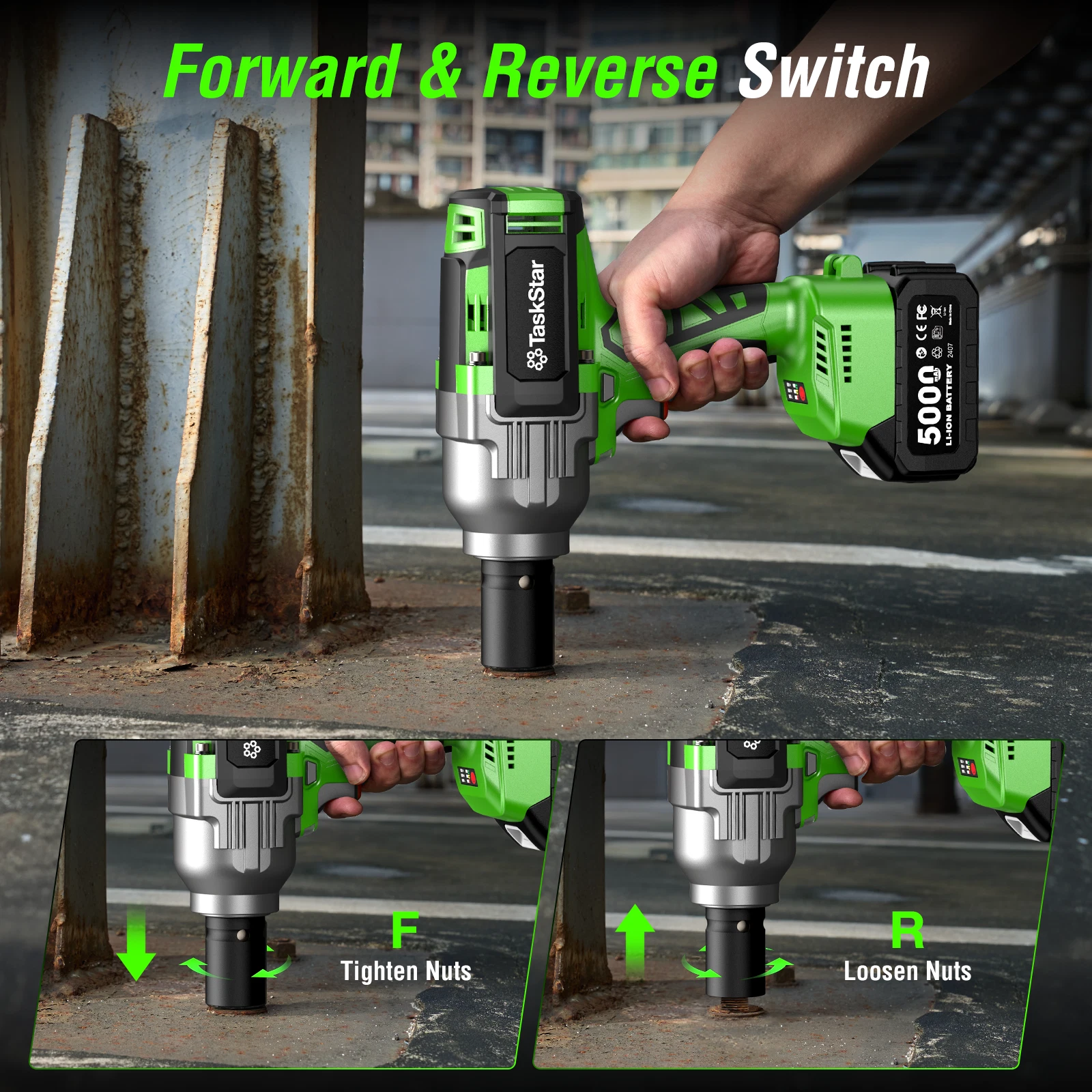 Taskstar 3/4 in. Cordless Impact Wrench 2000Nm, 1475ft-lbs High Torque Brushless Power Electric Impact Gun, 2x 5.0AH Battery