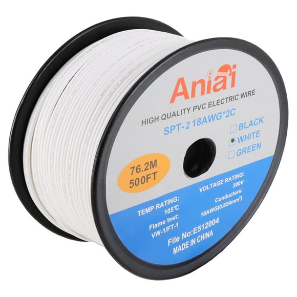 Aniai SPT-2 18/2 Low Voltage Landscape Lighting Copper Wire - 500 Feet White 18 Gauge Wire 2-Conductor - UL Listed 18/2 Wire Electrical Wire