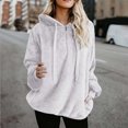 thumbnail image 2 of Clearance！Sherpa Hoodie for Women Quarter Zip Sweatshirts Fuzzy Fluffy Hooded Sweatshirt Teddy Fleece Sweatshirts Pullover with Pocket Casual Loose Plain Solid Lightweight Coats, 2 of 6