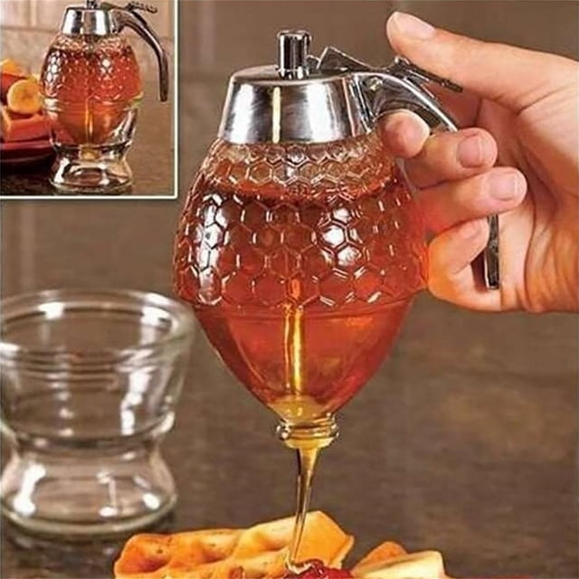 Dispensador de miel acrílico vankin de 200 ml con botón de presión, diseño transparente para una fácil visualización y liberación limpia.