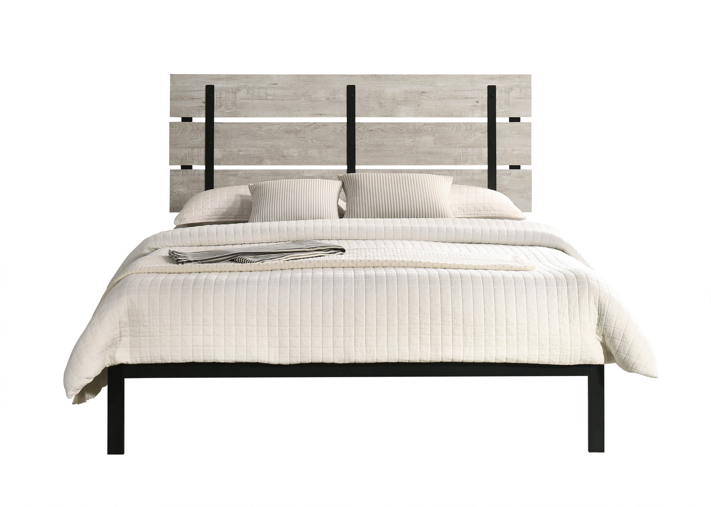 Home Design Hayward Queen Metal Platform Bed Frame with Full Slats and Under-Bed Storage, Gray, Easy Assembly