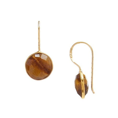 - Single Drop Round Faceted Gemstone Earrings, Tigers Eye