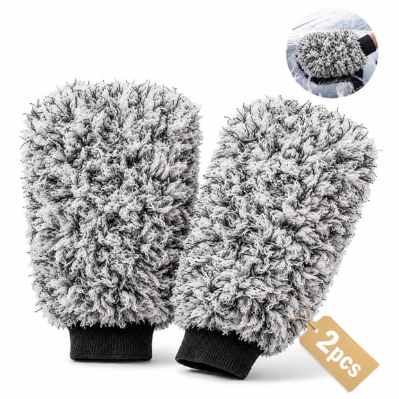 Car Wash Mitt 2 Pack, 10 x 8 in Microfiber Wash Mitts for Car Washing, Soft Car Wash Sponge Gloves with Foam Core, Black and White