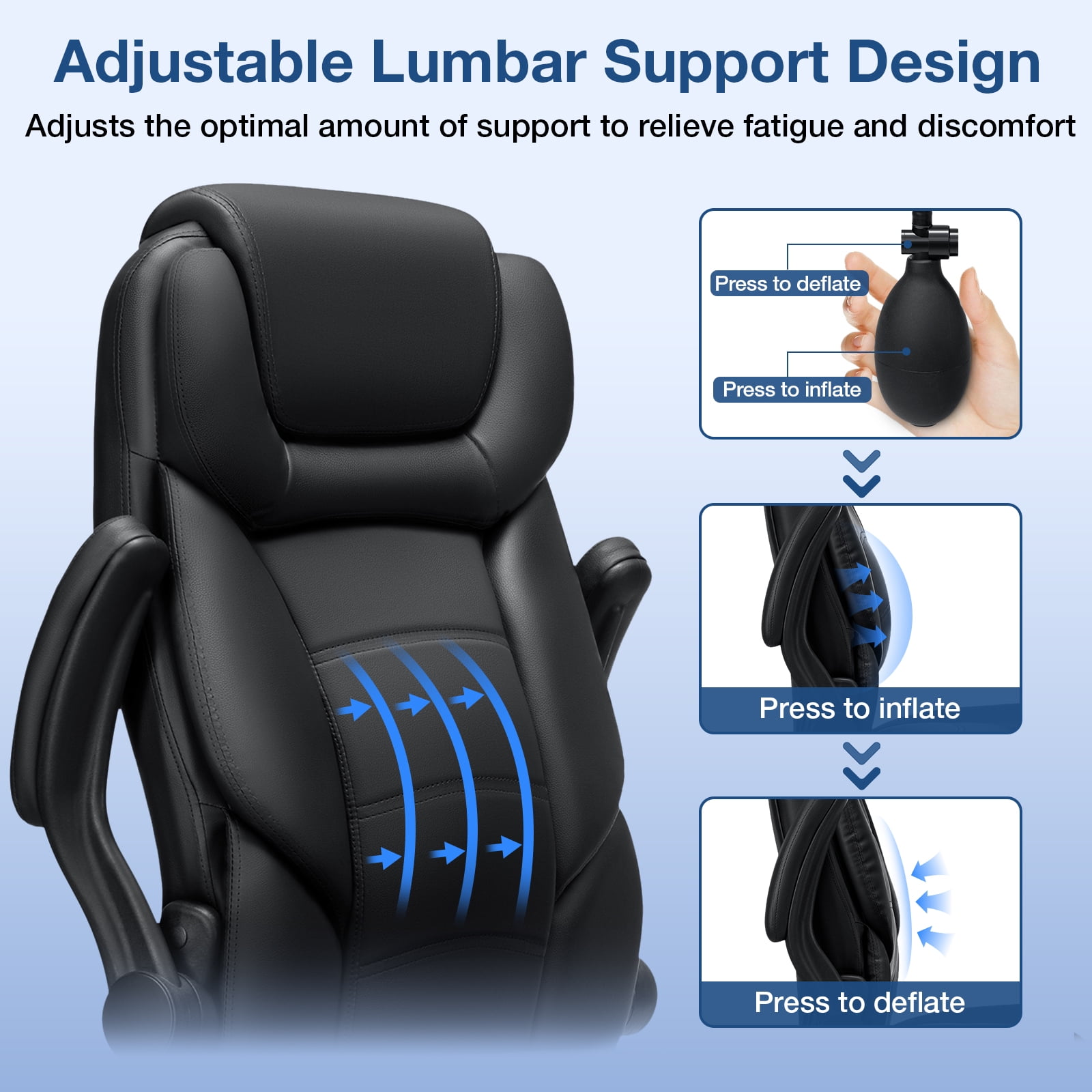 Hoffree Big and Tall Office Chair, 500LBS Executive Desk Chair with Adjustable Lumbar Support Ergonomic Computer Leather Chair with Padded Flip up Arms and Spring Cushion for Home Office