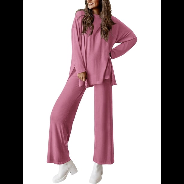 Conjuntos de Dos Piezas para Mujer, Camisetas de Larga A Juego, Pantalones Anchos y Chándales, Ropa de Otoño. Rosa S