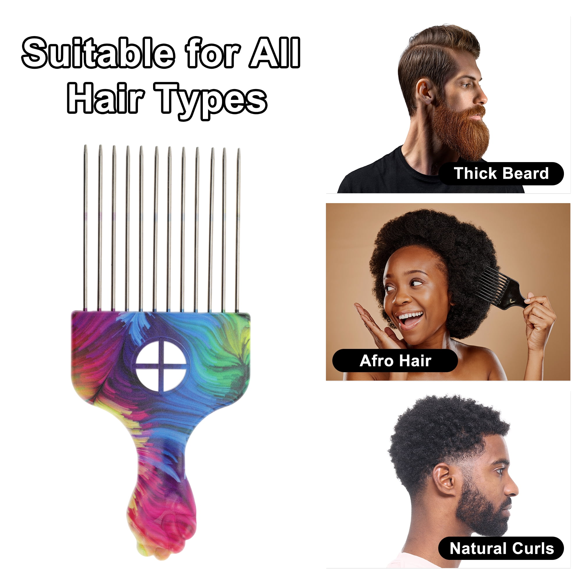 Unique Bargains Metal Hair Pick for Curly Hair Multicolored 1 Pc