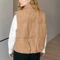 thumbnail image 4 of Xyxonk Womens Corduroy Puffer Vest Stand Collar Zip Snap Button Sleeveless Warm Waistcoat Padded Gilet,Khaki M, 4 of 5
