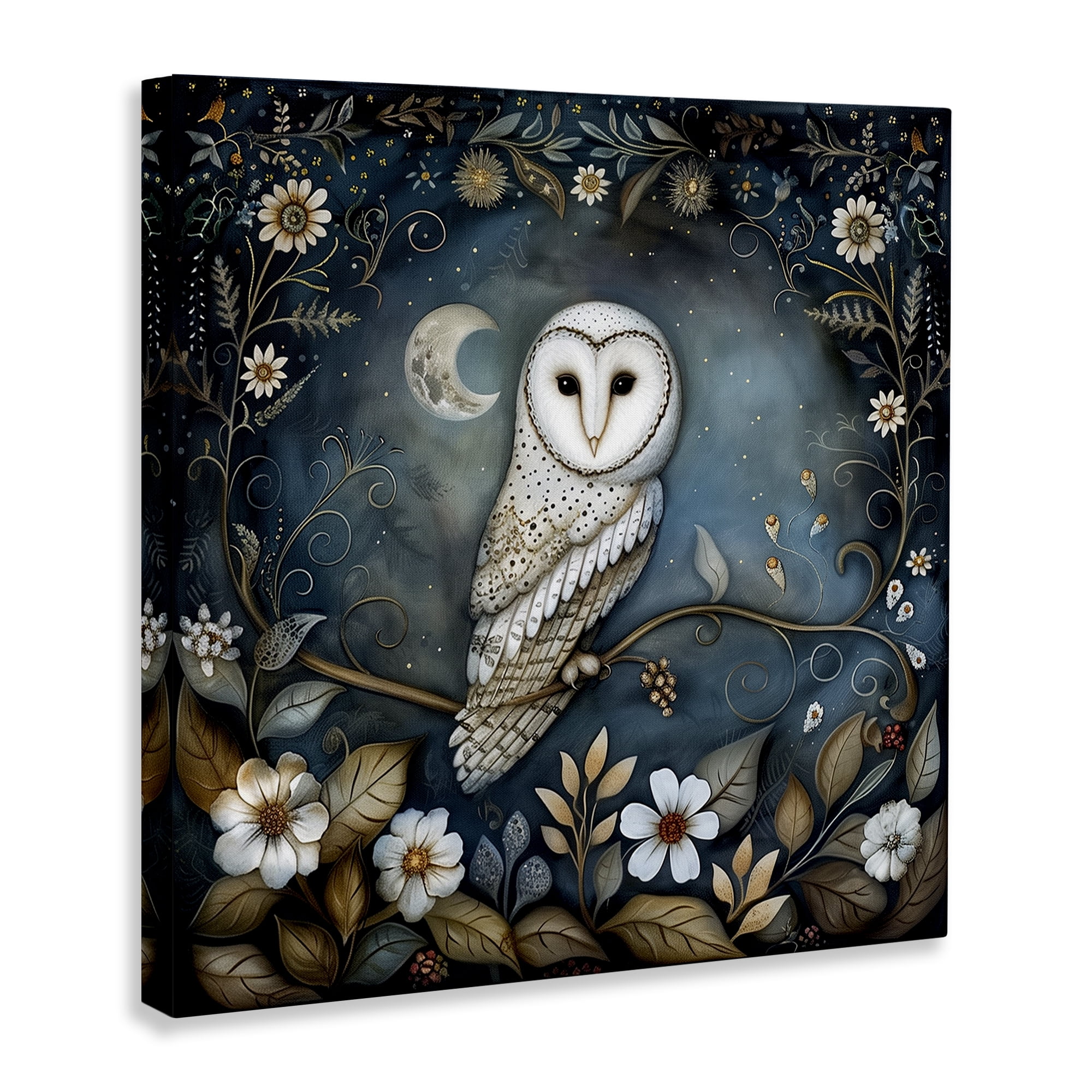 Stupell Industries White Owl Forest Scene Animals Painting Wrapped Canvas Art Print Wall Art, 17 x 17