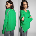 thumbnail image 1 of Suéter de moda para mujer de Zadig, jersey de punto de algodón bordado verde a la moda, jersey de cachemira para mujer con cuello redondo y manga larga para invierno, 1 of 5