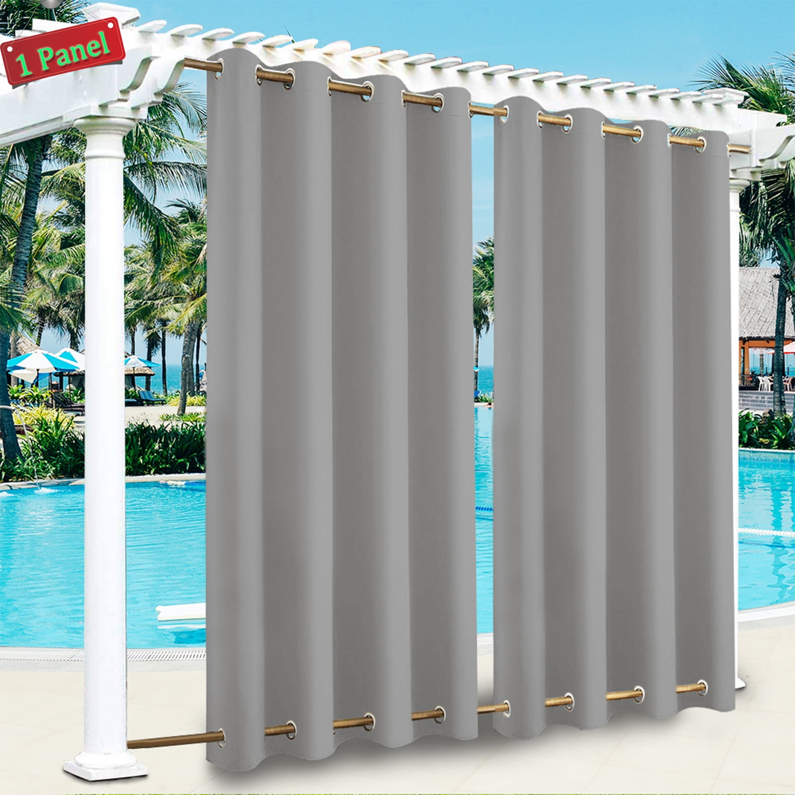 2 Panels Outdoor Curtains For Patio Waterproof, Grommet Windproof Thermal Privacy Sun Blocking Curtains For Gazebo, Pergola, Porch | TR