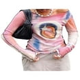 thumbnail image 2 of Women Long Sleeve Boat Neck Contrast Color Ruffle Casual Tops, 2 of 10
