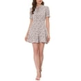 thumbnail image 1 of INSPIRE CHIC Women's Ruffle Floral Bow Tie Chiffon Puff Short Sleeve Fit & Flare Dress XS Pink, 1 of 7