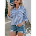 thumbnail image 5 of Women's Button Down Shirts Casual Long Sleeve V Neck Striped Blouses Tops with Pockets, 5 of 7