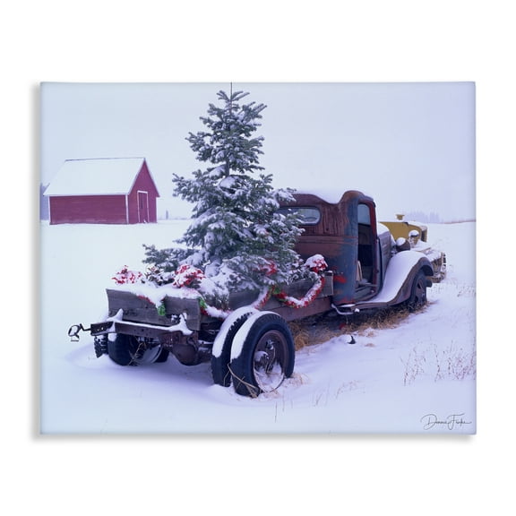 Stupell Industries Christmas Tree Truck Holiday Painting Gallery Wrapped Canvas Art Print Wall Art, 20 x 16