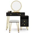 thumbnail image 2 of Patiojoy Bedroom Makeup Vanity Dressing Table Stool Set with 3 Colors Lighted Mirror Large Storage Cabinet Drawer Black, 2 of 7