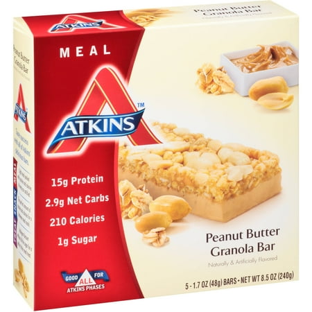 Atkins Advantage Peanut Butter Granola Bar, 1.7 Oz Bars, 5 Ct