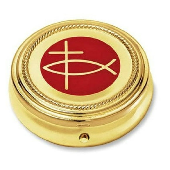 Ichthus Cross Pyx Hospital Communion Church for Hosts Gold P Catholic Religious