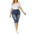 thumbnail image 2 of Agnes Orinda Women's Plus Size Capri Jeans Ripped Slash Pocket Denim Leggings 1X Blue, 2 of 8