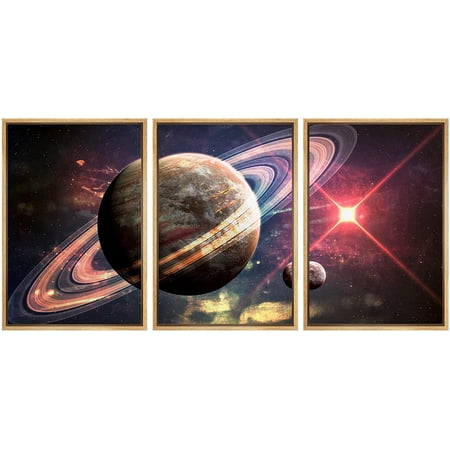 wall26 Framed Canvas Print Wall Art Set Saturn Ring Red Star Galaxy Astronomy & Space Nature Digital Art Sci-Fi & Fantasy Decorative Landscape for Living Room Bedroom Office - 16 x24&q