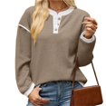 thumbnail image 5 of Wevis Autumn Henley Sweater for Women Color Block Button V-Neck Long Sleeve Knit Pullover Contrast Cuff Loose Daily Tops, 5 of 7