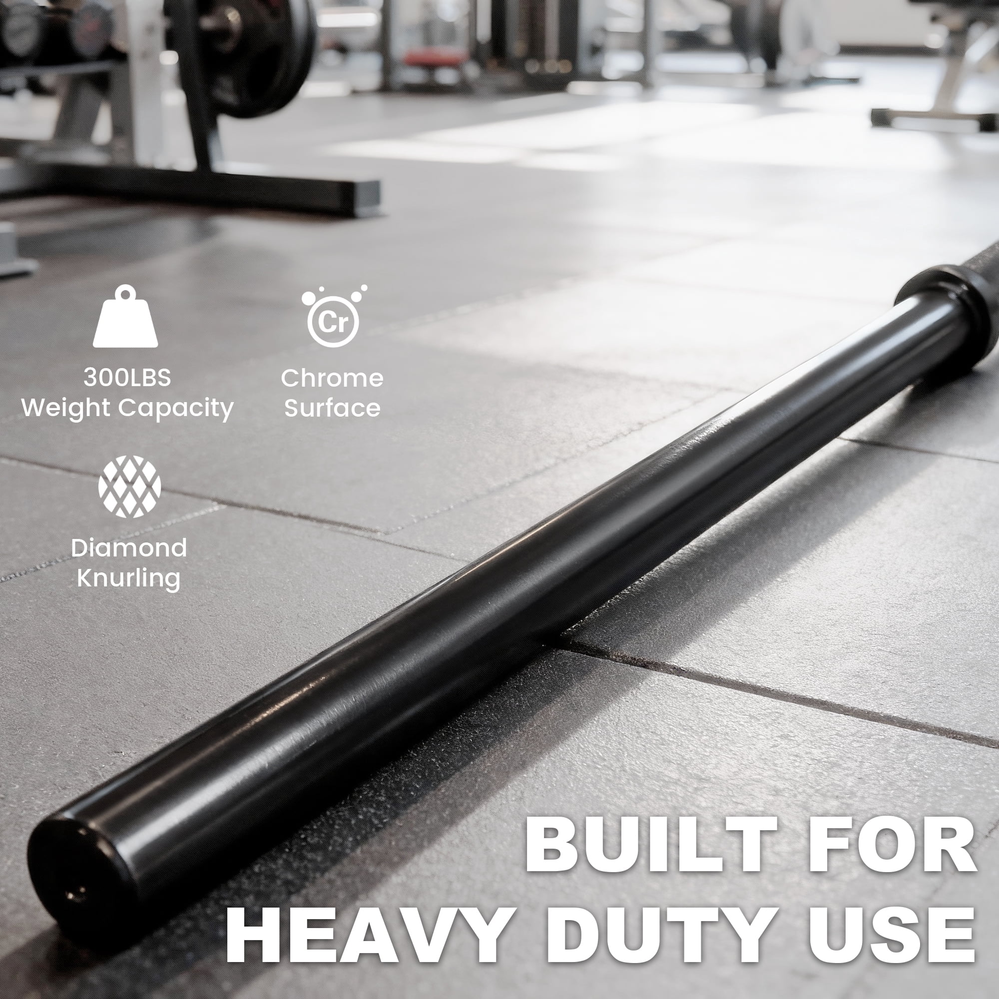 FlexWave Straight Barbell Bar, Alloy Steel, 1-Inch Standard Diameter, Black Finish, Available in 5FT and 7FT