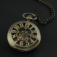 thumbnail image 3 of VIGOROSO Mechanical Pocket Watch Mens Bronze Steel Arabic Numerals Hollow out Case Steampunk Fob Pouch Watch with Chain Watch box, 3 of 7