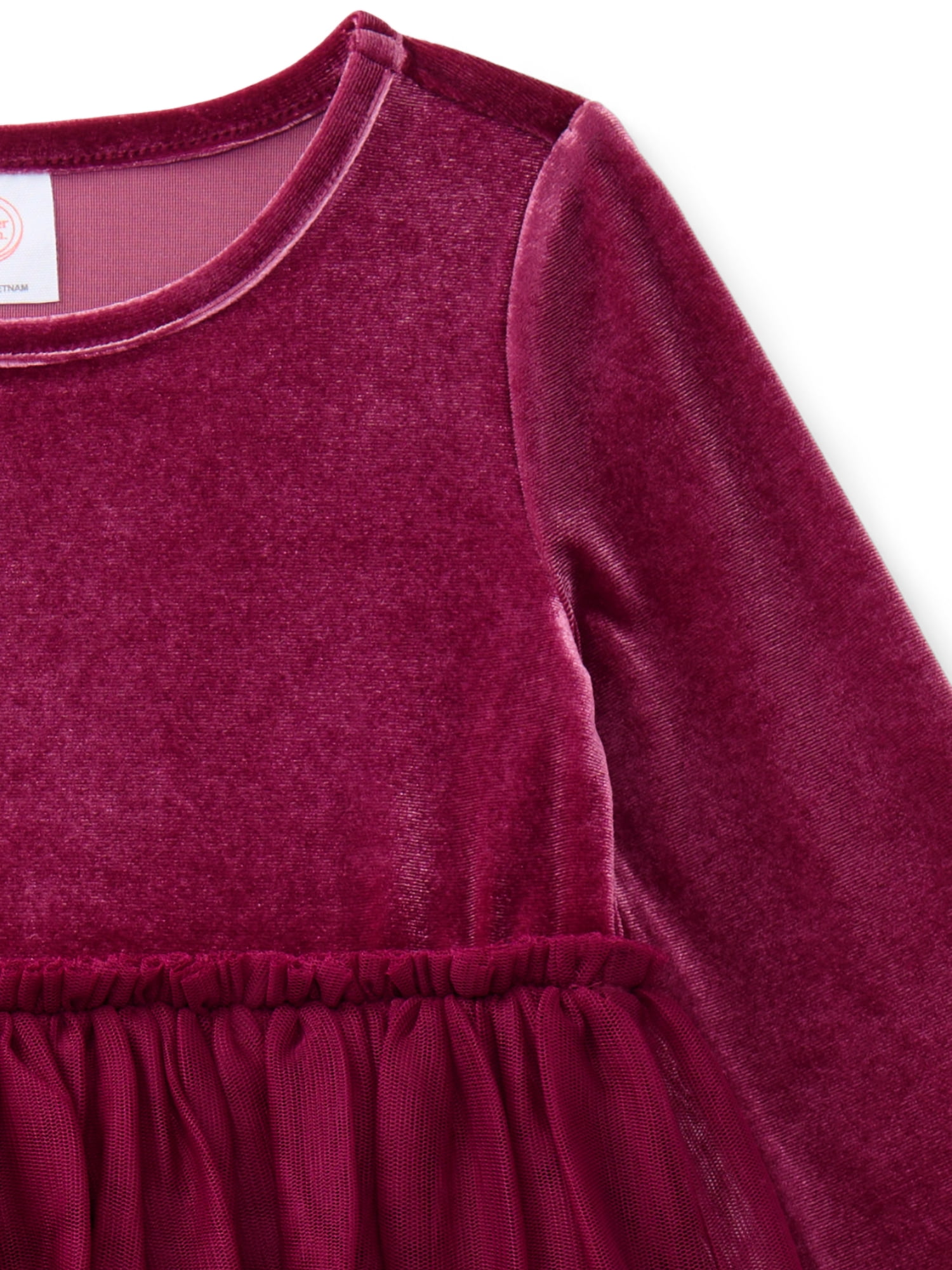 Wonder Nation Toddler Girls' Velour Tutu Dress with Long Sleeves, Sizes 12M- 5T