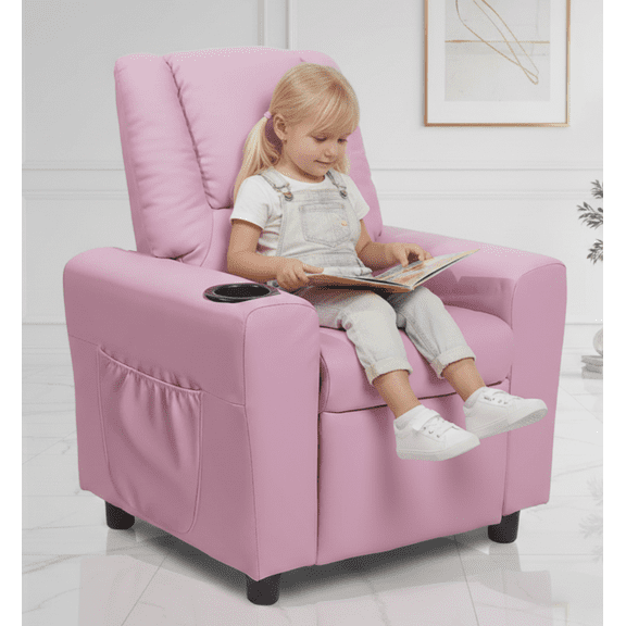 GNMLP Miniature Recliner Chair with Storage, Cup Holder and Side Pocket - Pink