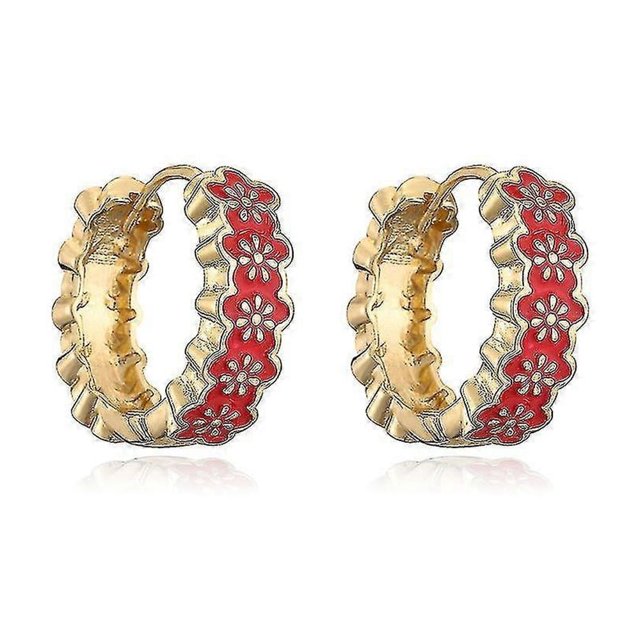 Pink/black/white Snowflake Shape Enamel Small Hoop Earrings------Product code 79907
