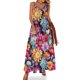 thumbnail image 1 of Vestido largo con estampado de lirios y flores, con tirantes y diseño geométrico, para uso urbano, informal, largo, de verano, con escote en V y tallas grandes, 1 of 7