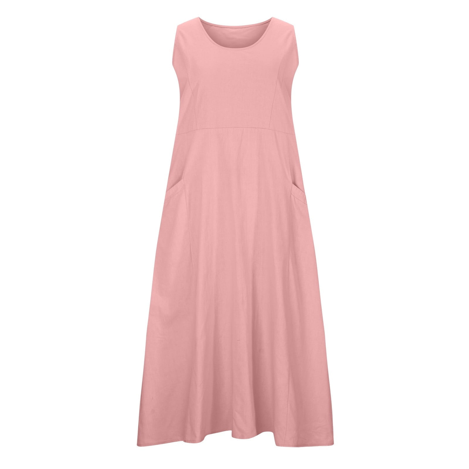 BiZtdJrK Women's Plus Size Summer Dresses Trendy Sleeveless Flowy Maxi Dress Solid Casual Vacation Beach Baggy Sun Dresses with Pockets, Pink, XXXXL